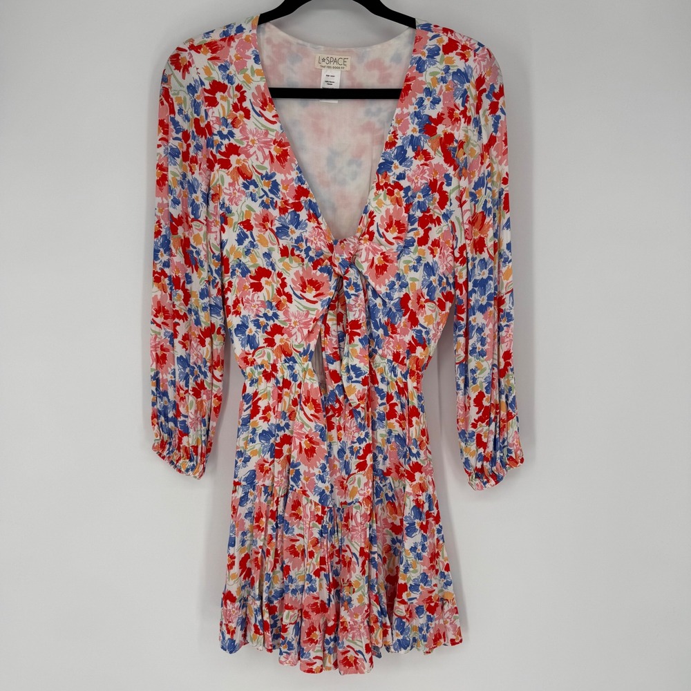 L SPACE STAY GOLDEN FLORAL MINI DRESS SMALL